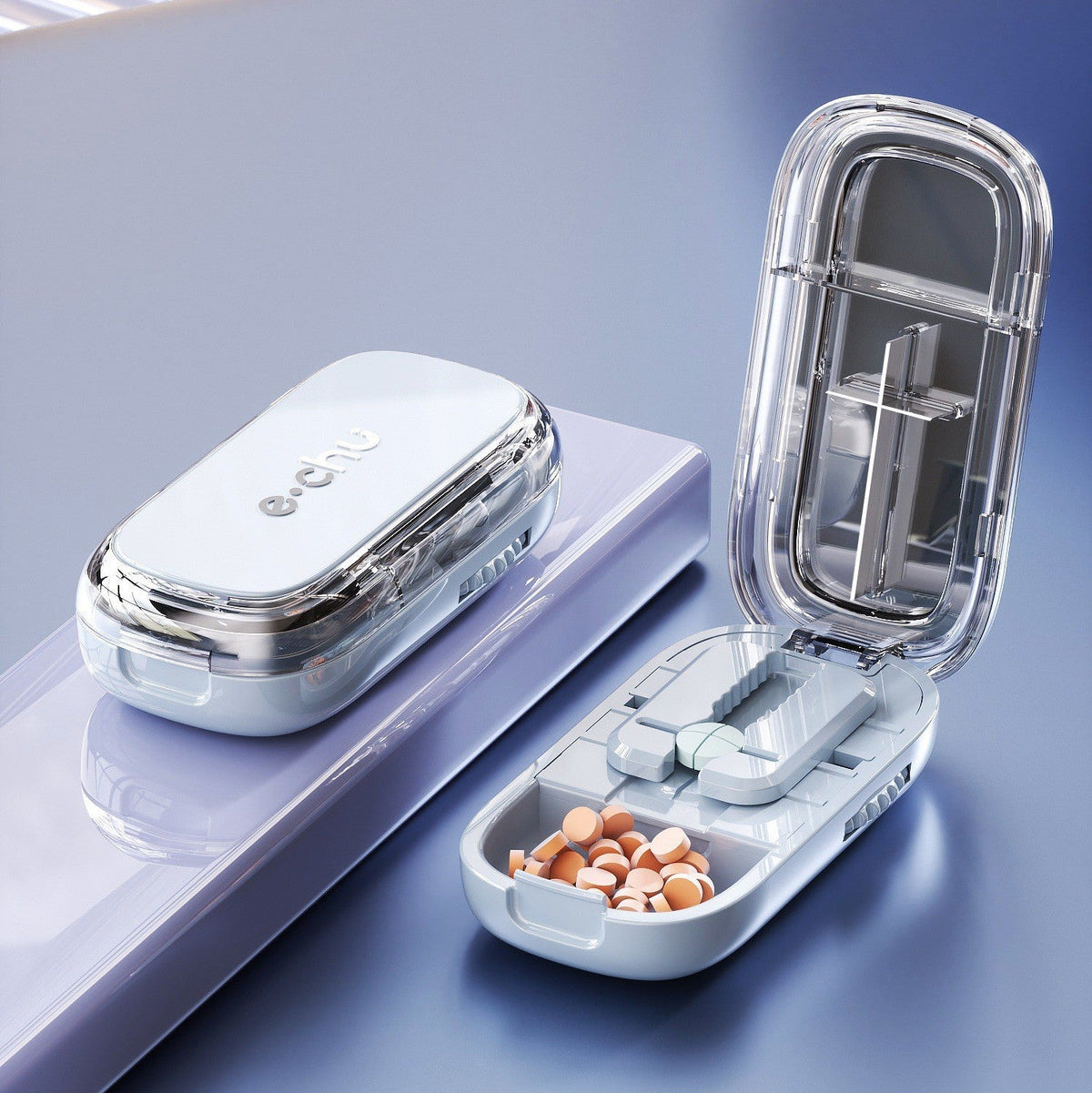 Compact Pill Cutter & Storage Box – Dustproof Tablet Organizer with Divider for Travel, Medicine & Daily Use