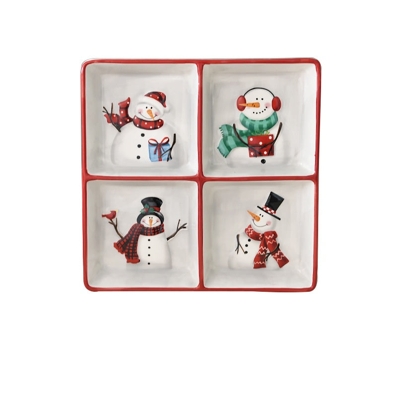 Christmas Snowman Dish & Cutlery Set – Ceramic Plate, Bowl, Storage Jar & Teapot Kitchen Collection for Holiday Meals & Festive Dining