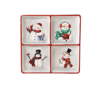 Christmas Snowman Dish & Cutlery Set – Ceramic Plate, Bowl, Storage Jar & Teapot Kitchen Collection for Holiday Meals & Festive Dining