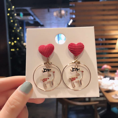Red Ball Asymmetric Christmas Stud Earrings – Snowflake, Bell & Deer Zircon Holiday Jewelry for Women and Girls, Perfect Christmas & New Year Gift