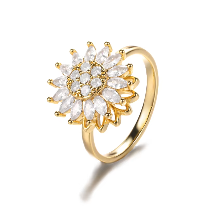 Anti-Stress Sunflower Spinner Ring – Stainless Steel Anxiety Fidget Jewelry for Women with Rotating Sun Star Design Christmas Gift.