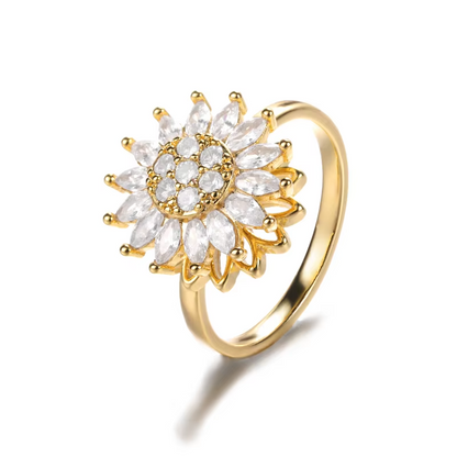 Anti-Stress Sunflower Spinner Ring – Stainless Steel Anxiety Fidget Jewelry for Women with Rotating Sun Star Design Christmas Gift.
