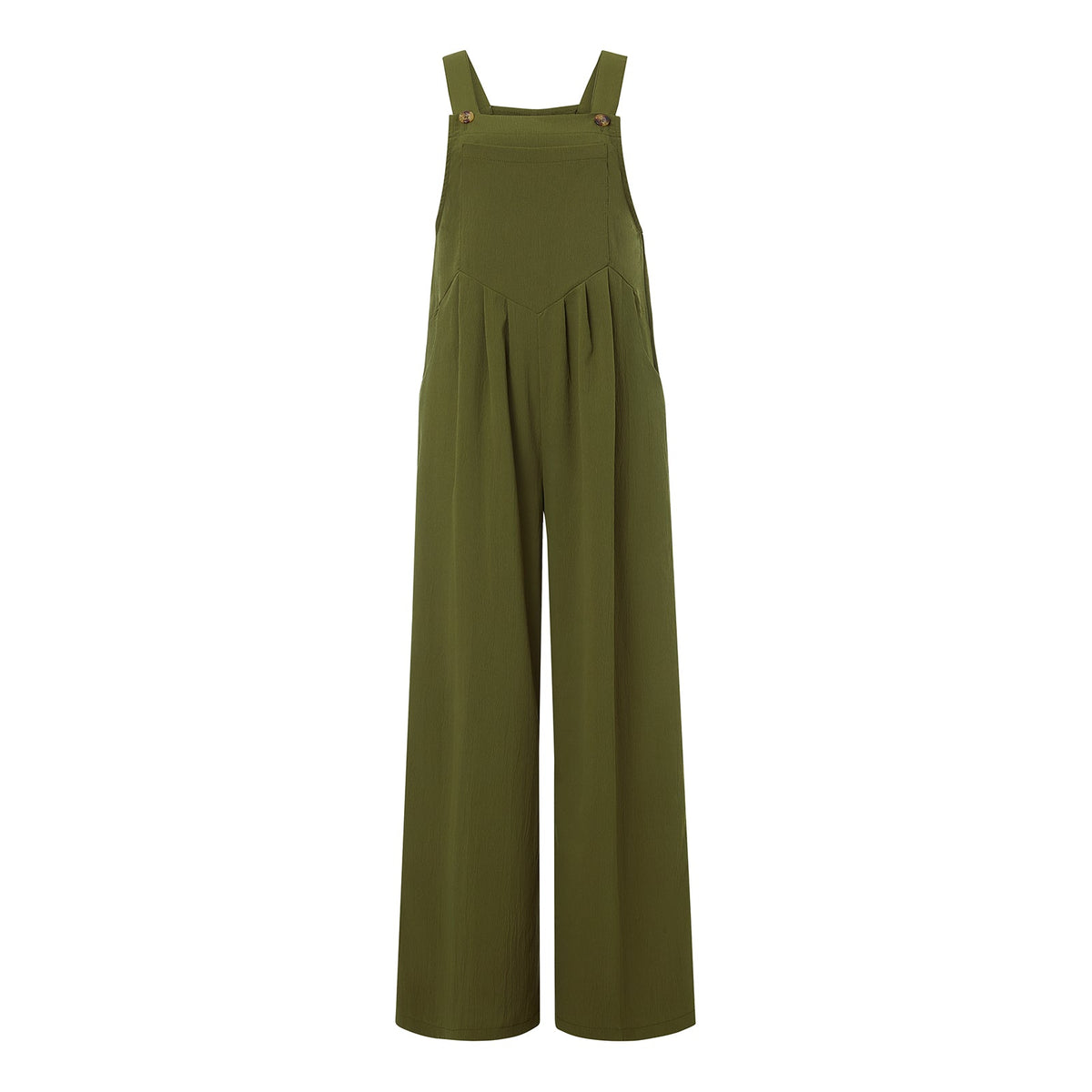 Women’s Loose Fit Jumpsuit – Trendy Solid Color Wide-Leg Suspender Overalls with Buttons & Pockets for Casual Streetwear Fashion
