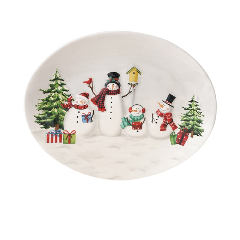 Christmas Snowman Dish & Cutlery Set – Ceramic Plate, Bowl, Storage Jar & Teapot Kitchen Collection for Holiday Meals & Festive Dining