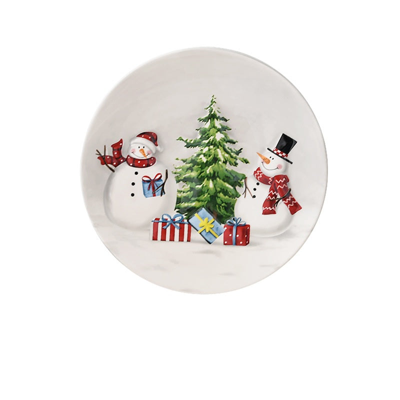 Christmas Snowman Dish & Cutlery Set – Ceramic Plate, Bowl, Storage Jar & Teapot Kitchen Collection for Holiday Meals & Festive Dining