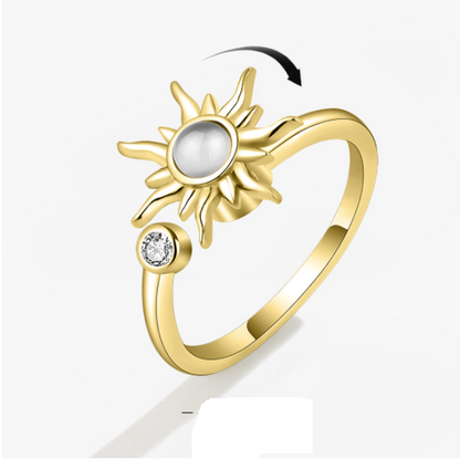 Anti-Stress Sunflower Spinner Ring – Stainless Steel Anxiety Fidget Jewelry for Women with Rotating Sun Star Design Christmas Gift.