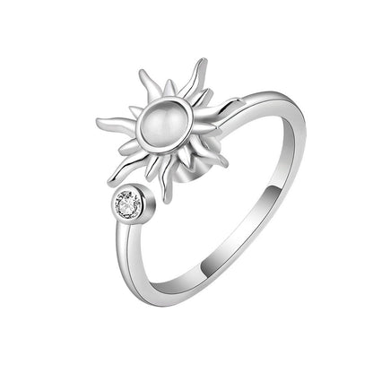 Anti-Stress Sunflower Spinner Ring – Stainless Steel Anxiety Fidget Jewelry for Women with Rotating Sun Star Design Christmas Gift.