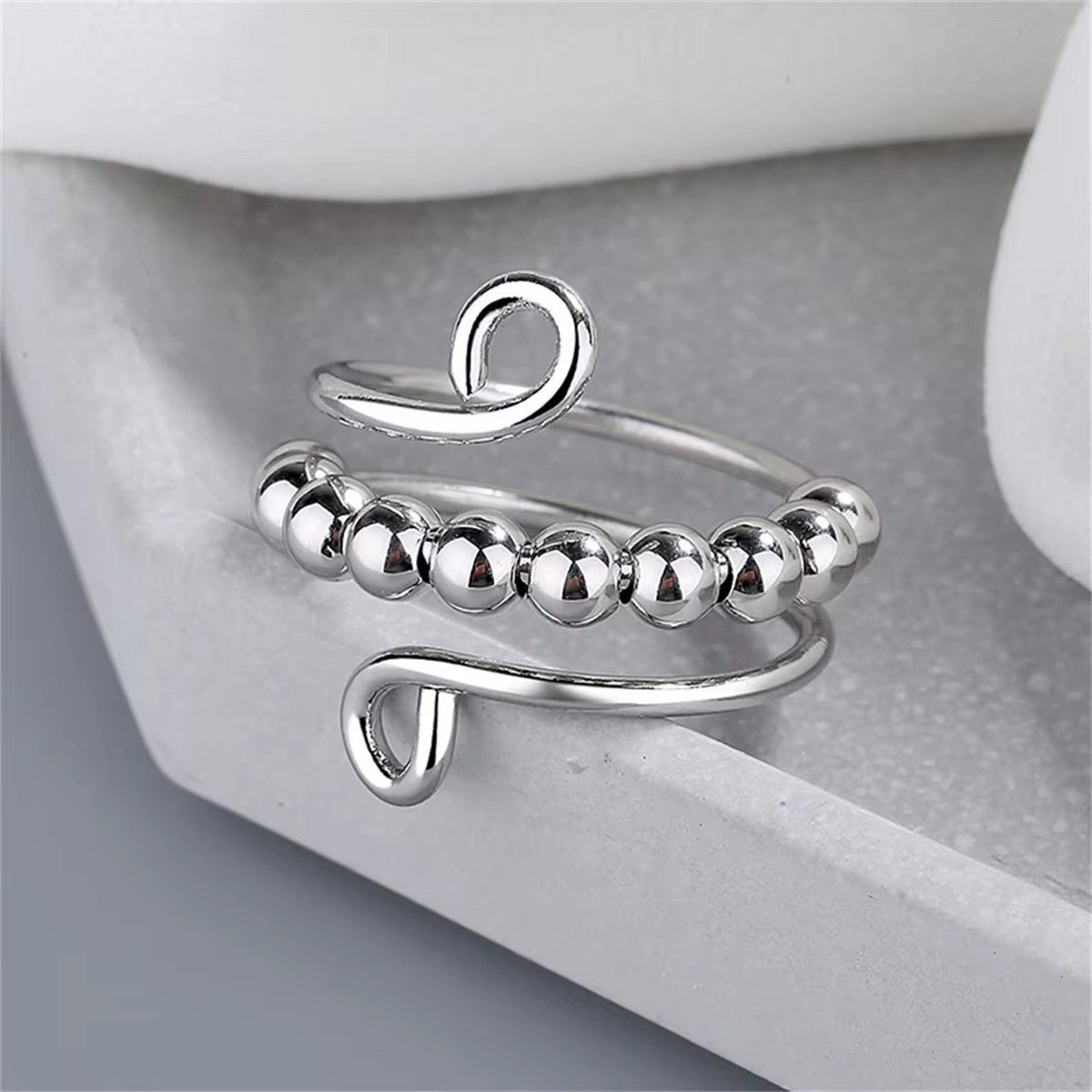 Korean Vintage Beaded Wide Ring – Silver-Tone Open Handmade Jewelry for Women and Couples with Unique Statement Style and Gift Appeal