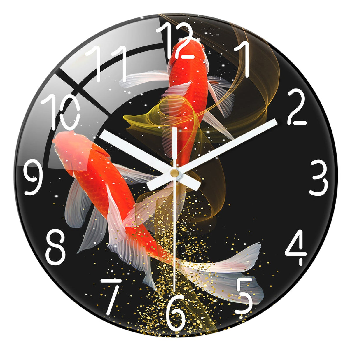 Red Koi Tempered Glass Wall Clock – 12-Inch Fish Design, Silent Movement, Elegant Home Décor for Living Room or Office