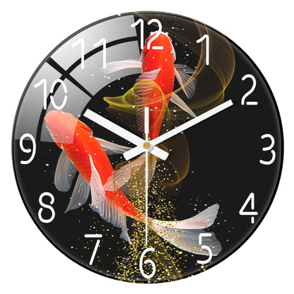 Red Koi Tempered Glass Wall Clock – 12-Inch Fish Design, Silent Movement, Elegant Home Décor for Living Room or Office