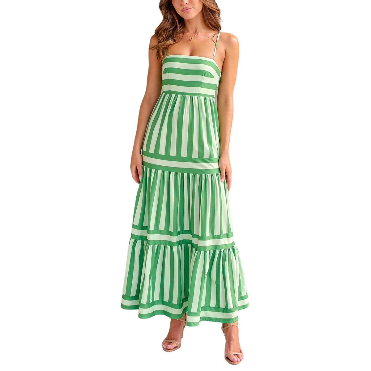 Striped Tiered Maxi Dress with Pockets – Women’s Summer Slip Dress with Spaghetti Straps, Flowy Fit, and Breezy Feel