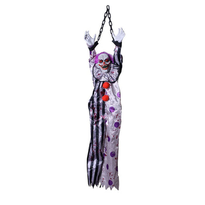 Sound-Activated Hanging Ghost Decoration – Halloween Talking Clown Prop with Glowing Lights for Haunted House, Porch, and Party Decor