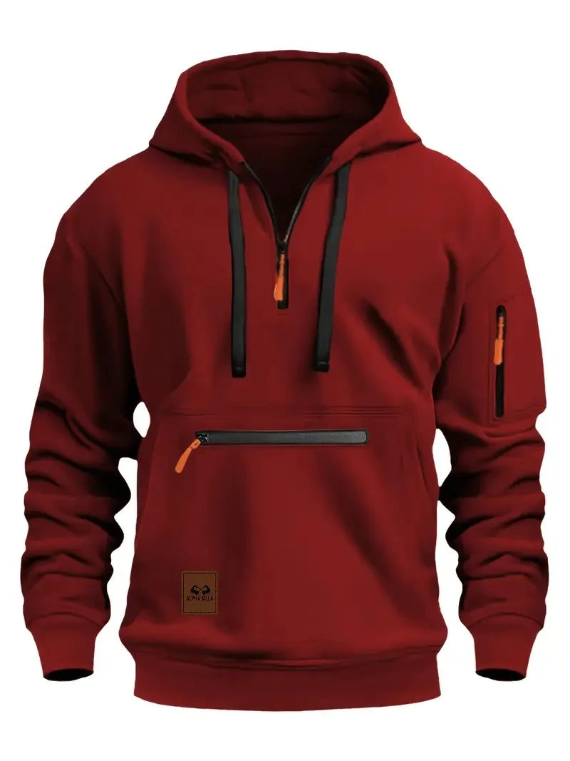 Men’s Half-Zip Hoodie – Multi-Pocket Pullover Sweatshirt for Sports, Travel & Casual Everyday Comfort