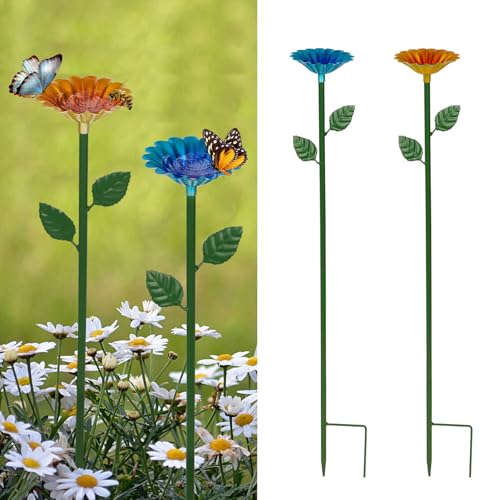 Bee and Butterfly Watering Station Set – 3-Piece Metal Garden Feeder Cups with Flower Shape and Butterfly Bath for Pollinator-Friendly Outdoor Decor