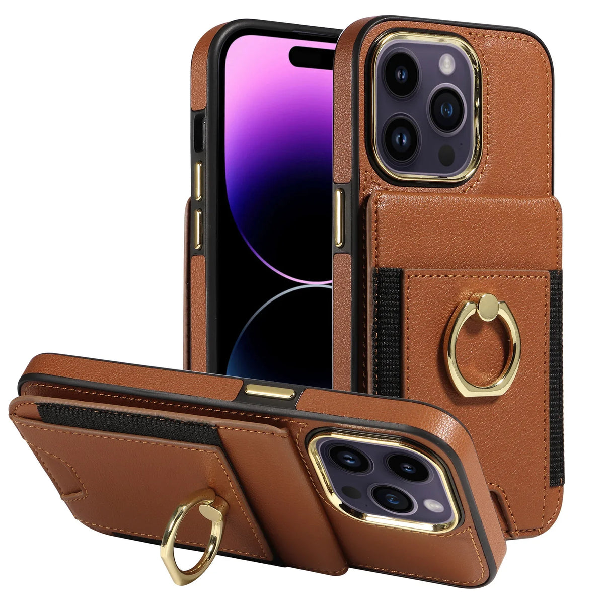 iPhone 15 Plus Wallet Case – RFID Protection, Card Holder, 360° Kickstand, and Shockproof Premium Black Design