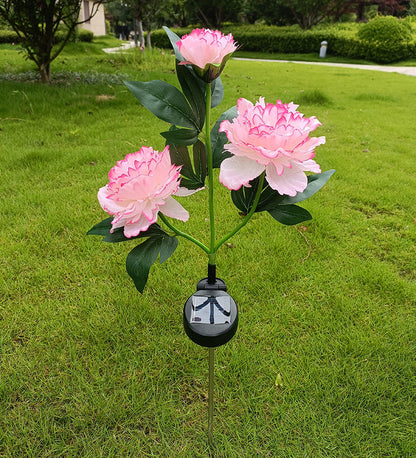 Solar Peony Flower Garden Lights – 3-Head LED Waterproof Outdoor Pathway Landscape Lamps
