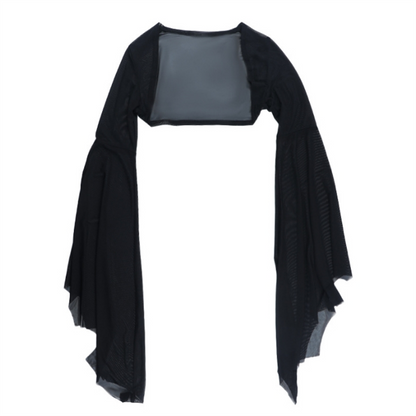 Halloween Gothic Mesh Crop Top for Women – Sexy Batwing Sleeve See-Through Blouse, Vintage Streetwear for Cosplay and Party Fashion