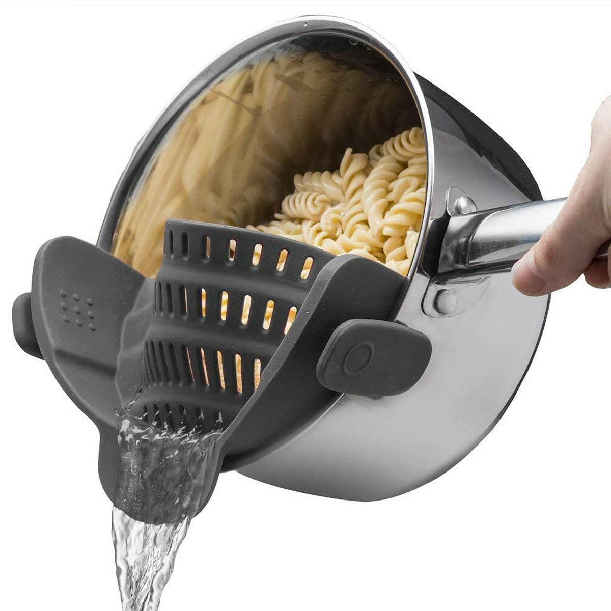 Silicone Kitchen Strainer Clip Set – Pan Drain Rack with Bowl Funnel for Rice, Pasta, Vegetable Washing, Excess Liquid Control