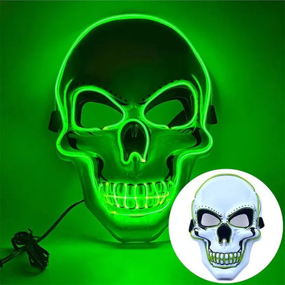 Halloween LED Skull Mask – Glowing Cold Light Horror Mask with LED Illumination for Masquerade, Cosplay, Haunted House, and Party Decor