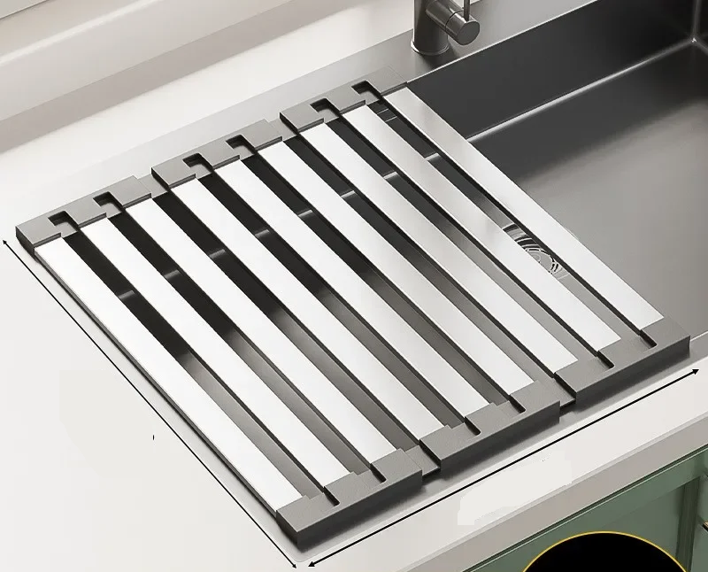 Foldable Stainless Steel Kitchen Sink Drainer – Retractable Dish Storage Rack and Multi-Purpose Bowl Basket for Everyday Kitchen Use