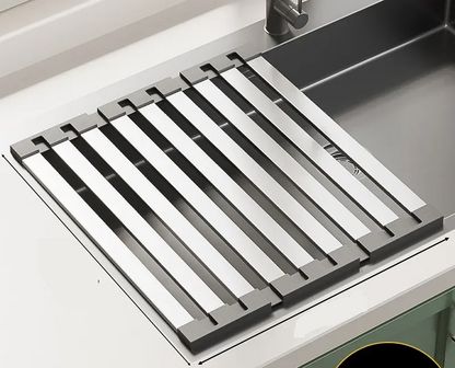 Foldable Stainless Steel Kitchen Sink Drainer – Retractable Dish Storage Rack and Multi-Purpose Bowl Basket for Everyday Kitchen Use