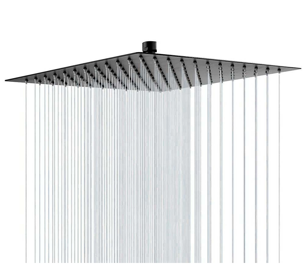 Ultra-Thin Gold Rainfall Shower Head – Stainless Steel Black Bathroom Fixture with Large Water Flow, Modern Square Luxury Overhead Faucet