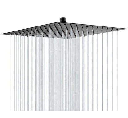 Ultra-Thin Gold Rainfall Shower Head – Stainless Steel Black Bathroom Fixture with Large Water Flow, Modern Square Luxury Overhead Faucet
