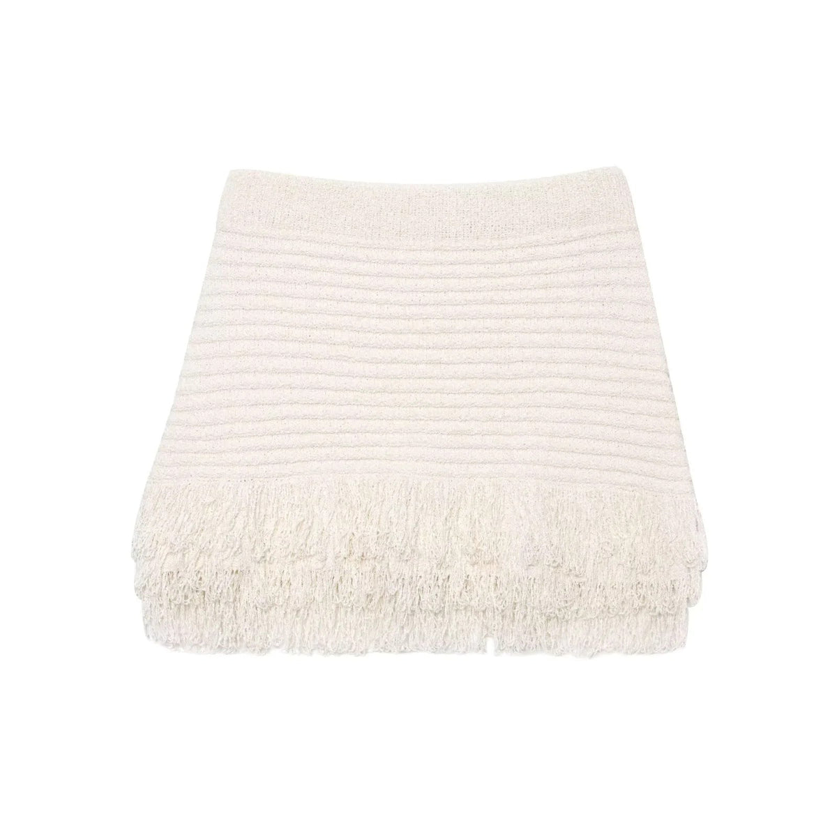 Knitted Tassel Two-Piece Set – Elegant Turndown Collar Top & Elastic Mini Skirt for Fall/Winter