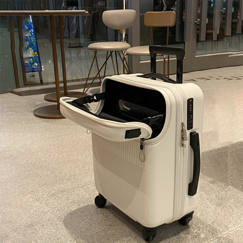USB Charging Travel Suitcase – Lightweight Front-Opening Trolley Luggage for Men & Women (20/24/26 Inch)