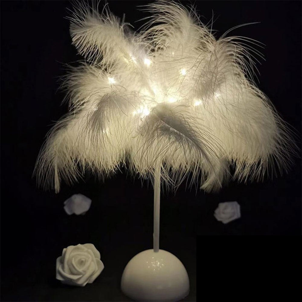 DIY Feather Table Lamp – Remote Control USB/AA Powered Warm Light Lamp for Wedding, Bedroom & Romantic Home Decor