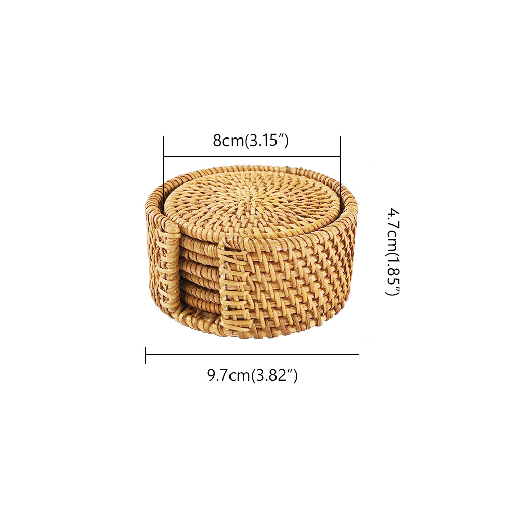 Cowijk Six Pieces Rattan Placemat Set – Woven Table Mats with Holder for Cups, Bowls & Kitchen Décor
