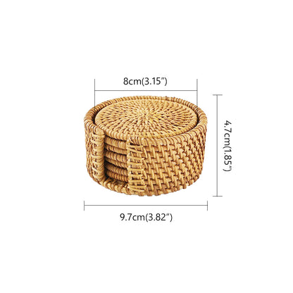 Cowijk Six Pieces Rattan Placemat Set – Woven Table Mats with Holder for Cups, Bowls & Kitchen Décor