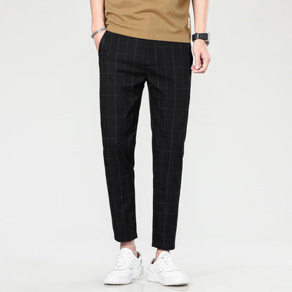 Men’s Slim Fit Plaid Stripe Sweatpants – Mid Waist Trousers for Stylish Summer Workwear and Comfortable Daily Street Fashion