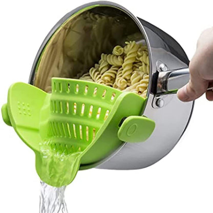 Silicone Kitchen Strainer Clip Set – Pan Drain Rack with Bowl Funnel for Rice, Pasta, Vegetable Washing, Excess Liquid Control
