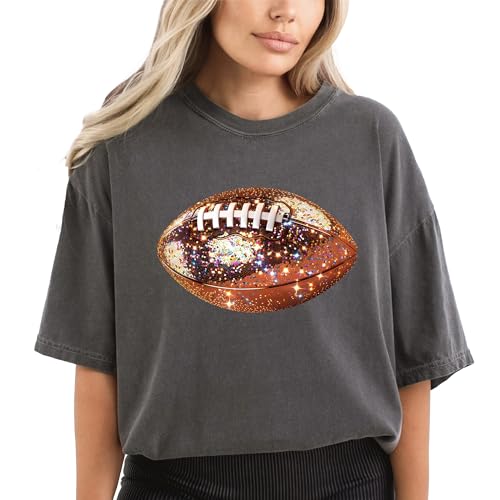 Glitter Football Graphic Tee for Women – Oversized Fall Season Shirt Perfect for Teen Girls, Casual Game Day Style, and Sporty Fun Looks