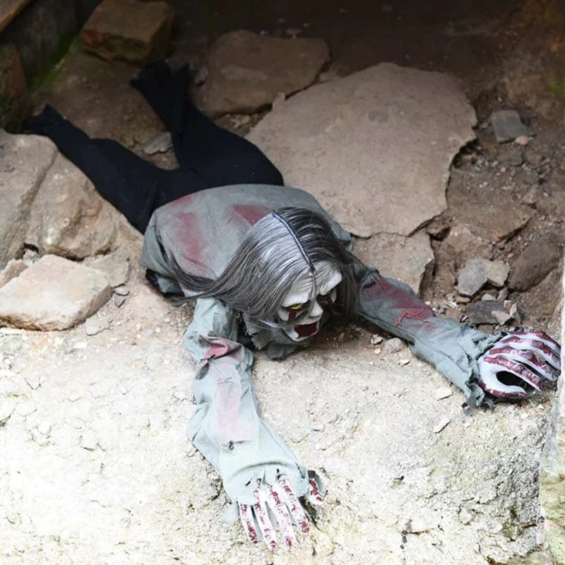 Screaming Crawling Ghost Decoration with LED Glowing Eyes – Voice Activated Halloween Prop for Yard, Garden, Porch, and Scary Parties