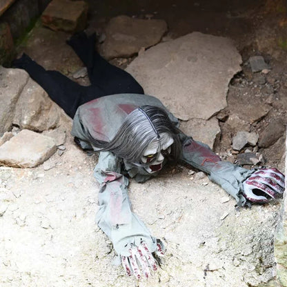 Screaming Crawling Ghost Decoration with LED Glowing Eyes – Voice Activated Halloween Prop for Yard, Garden, Porch, and Scary Parties