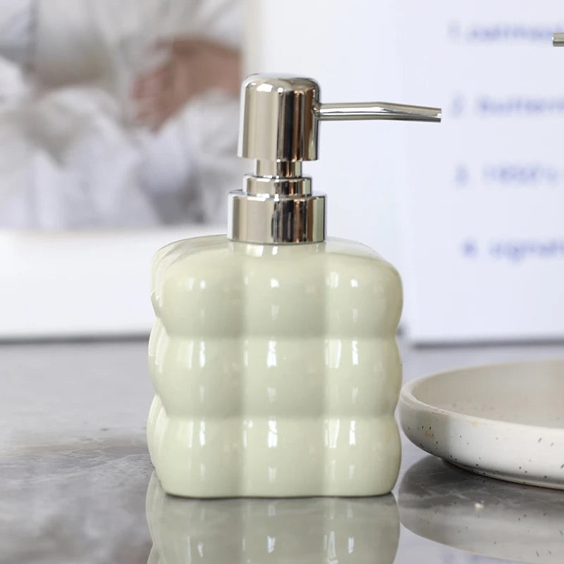 Ceramic Cloud Shaped Liquid Soap Dispenser – 300ml Refillable Press Bottle for Bathroom Body Wash, Shampoo, or Hand Sanitizer