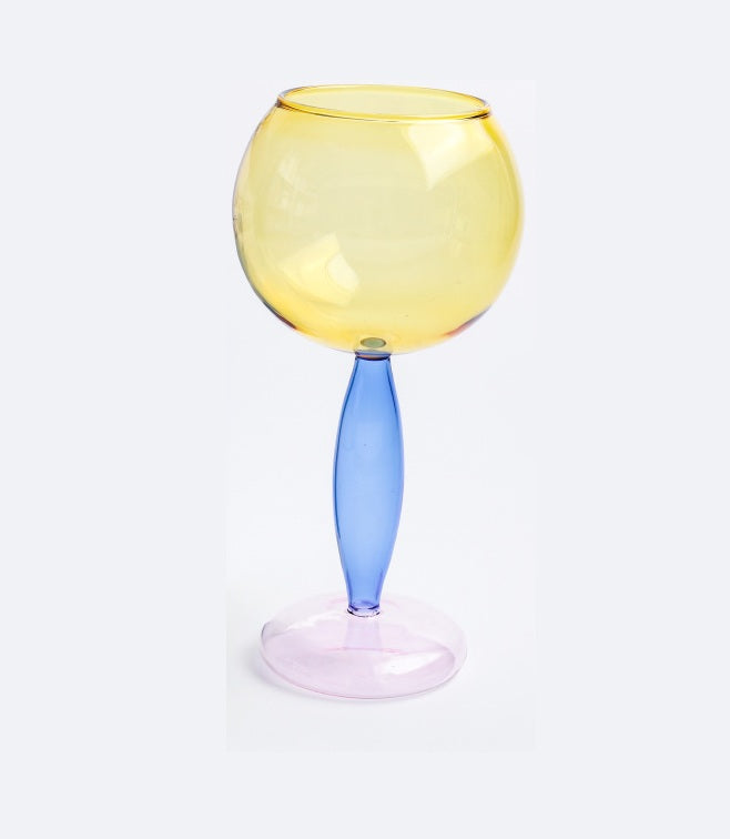 Color-Block Glass Cups – High Borosilicate Spherical Drinkware for Wine, Tea & Cold Beverages