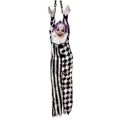 Sound-Activated Hanging Ghost Decoration – Halloween Talking Clown Prop with Glowing Lights for Haunted House, Porch, and Party Decor