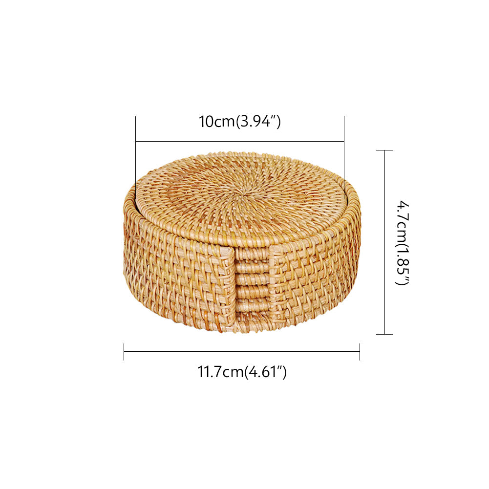 Cowijk Six Pieces Rattan Placemat Set – Woven Table Mats with Holder for Cups, Bowls & Kitchen Décor