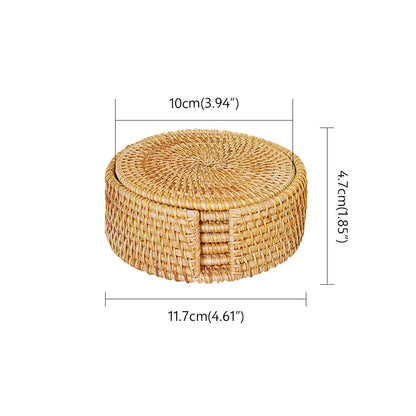Cowijk Six Pieces Rattan Placemat Set – Woven Table Mats with Holder for Cups, Bowls & Kitchen Décor