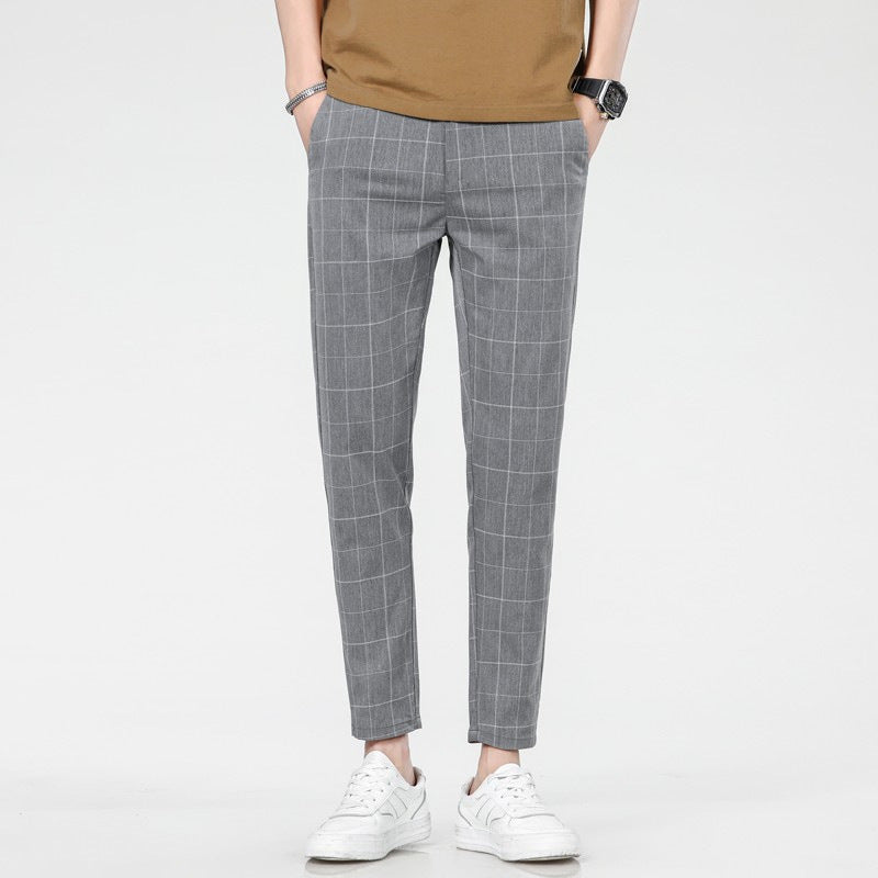 Men’s Slim Fit Plaid Stripe Sweatpants – Mid Waist Trousers for Stylish Summer Workwear and Comfortable Daily Street Fashion