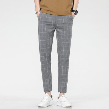 Men’s Slim Fit Plaid Stripe Sweatpants – Mid Waist Trousers for Stylish Summer Workwear and Comfortable Daily Street Fashion