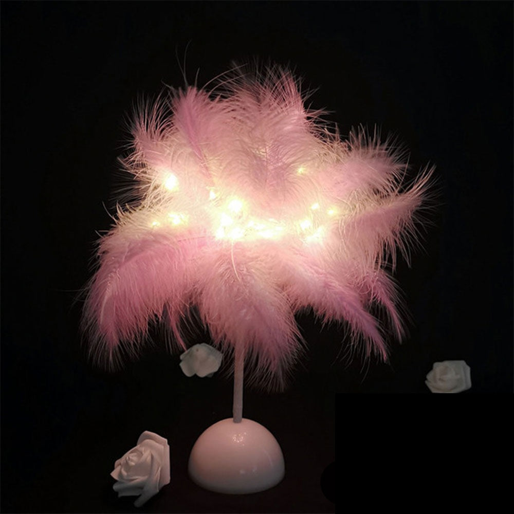 DIY Feather Table Lamp – Remote Control USB/AA Powered Warm Light Lamp for Wedding, Bedroom & Romantic Home Decor