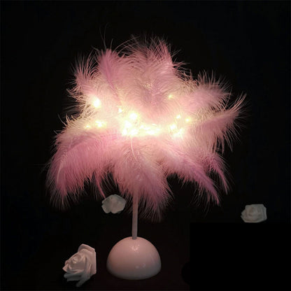 DIY Feather Table Lamp – Remote Control USB/AA Powered Warm Light Lamp for Wedding, Bedroom & Romantic Home Decor