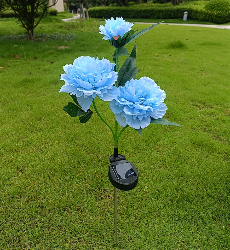 Solar Peony Flower Garden Lights – 3-Head LED Waterproof Outdoor Pathway Landscape Lamps