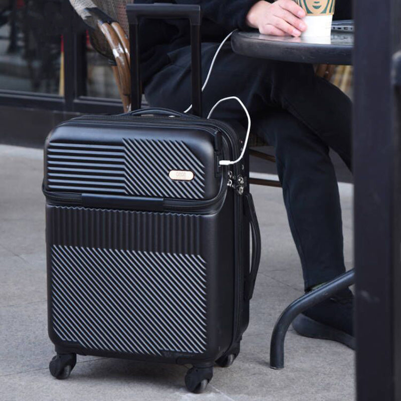 USB Charging Travel Suitcase – Lightweight Front-Opening Trolley Luggage for Men & Women (20/24/26 Inch)