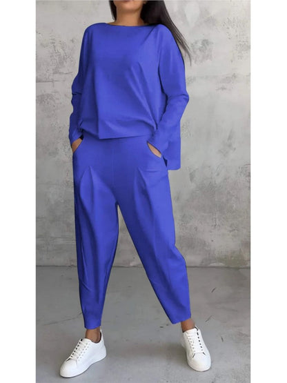 Women’s Two-Piece Pocket Shirt & Trousers Set – Loose Solid Office Outfit for Autumn 2024, Chic and Comfortable Fashion Staple