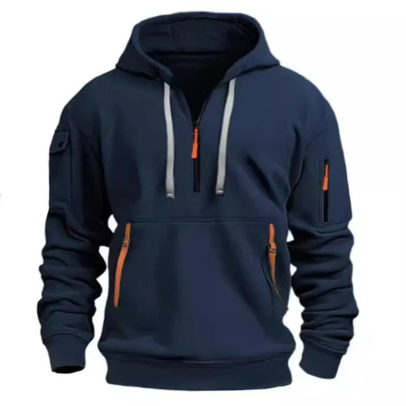 Men’s Half-Zip Hoodie – Multi-Pocket Pullover Sweatshirt for Sports, Travel & Casual Everyday Comfort